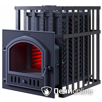 Дровяная банная печь Гефест ЗК в сетке-45 (М) дверца со стеклом сетка-каменка в Бердске